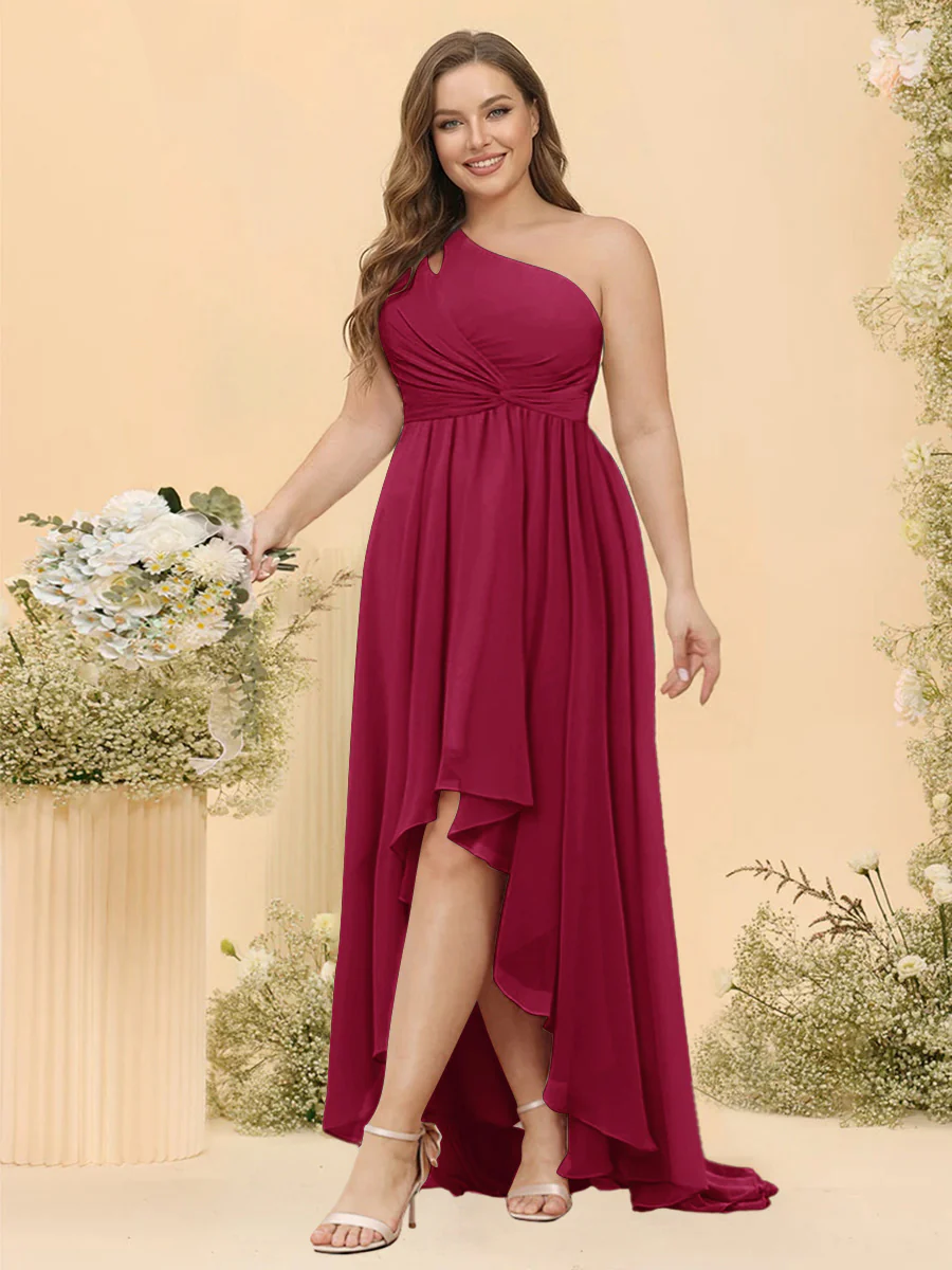 A-line/Princess One-The-Shoulder Asymmetrical Long Plus Size Bridesmaid dresses - Image 70