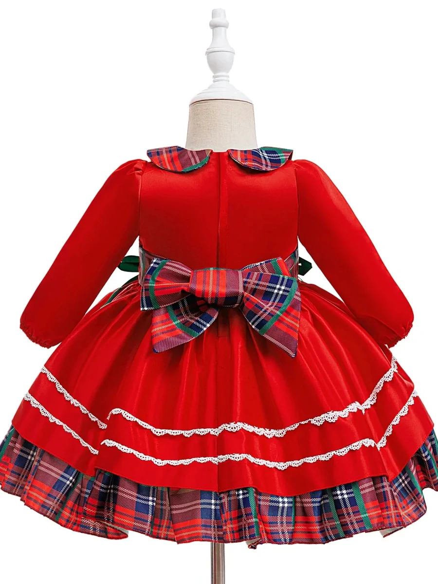A-Line/Princess Peter Pan Collar Long Sleeves Christmas Dresses for Girls With Bowknot - Image 2