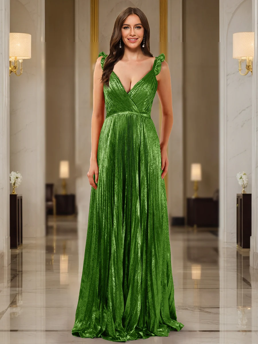 A-Line/Princess Plunging V-Neck Sleeveless Prom Dresses with Ruched - Image 23