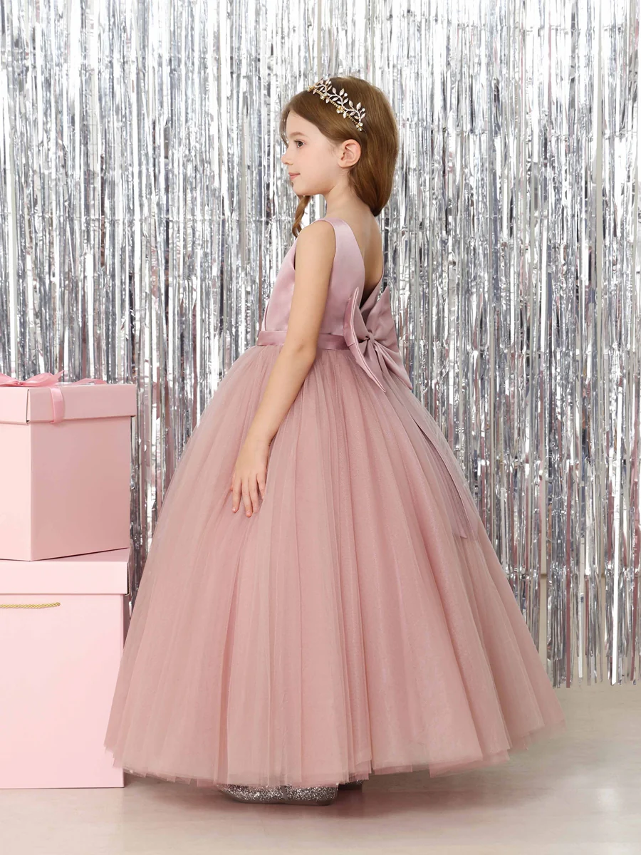 Ball-Gown Satin Sleeveless V-Neck Floor-Length Flower Girl Dresses - Image 6