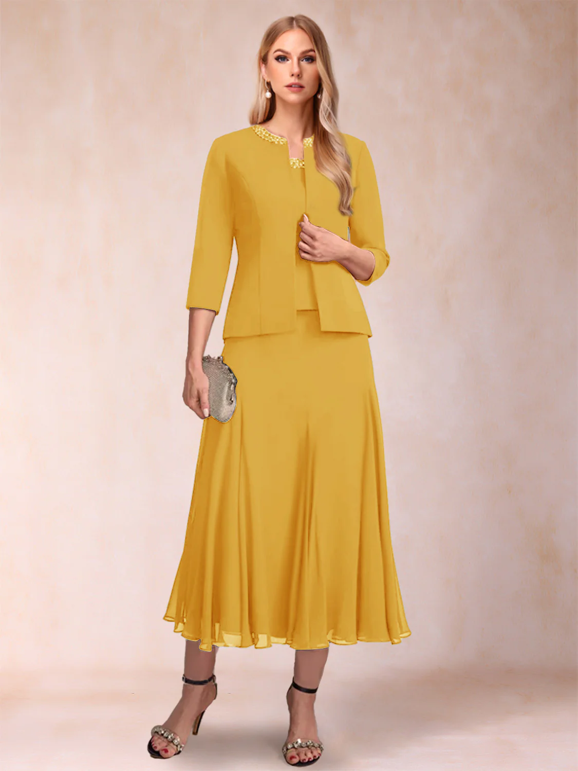 A-Line/Princess Scoop 3/4 Sleeves 2 Pieces Mother of the Bride Dresses with Sequins - Image 10