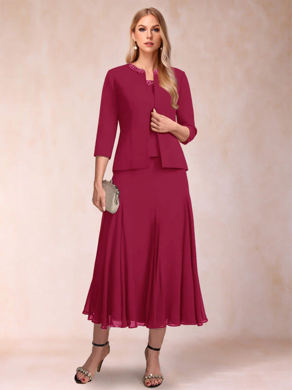 A-Line/Princess Scoop 3/4 Sleeves 2 Pieces Mother of the Bride Dresses with Sequins - Image 15