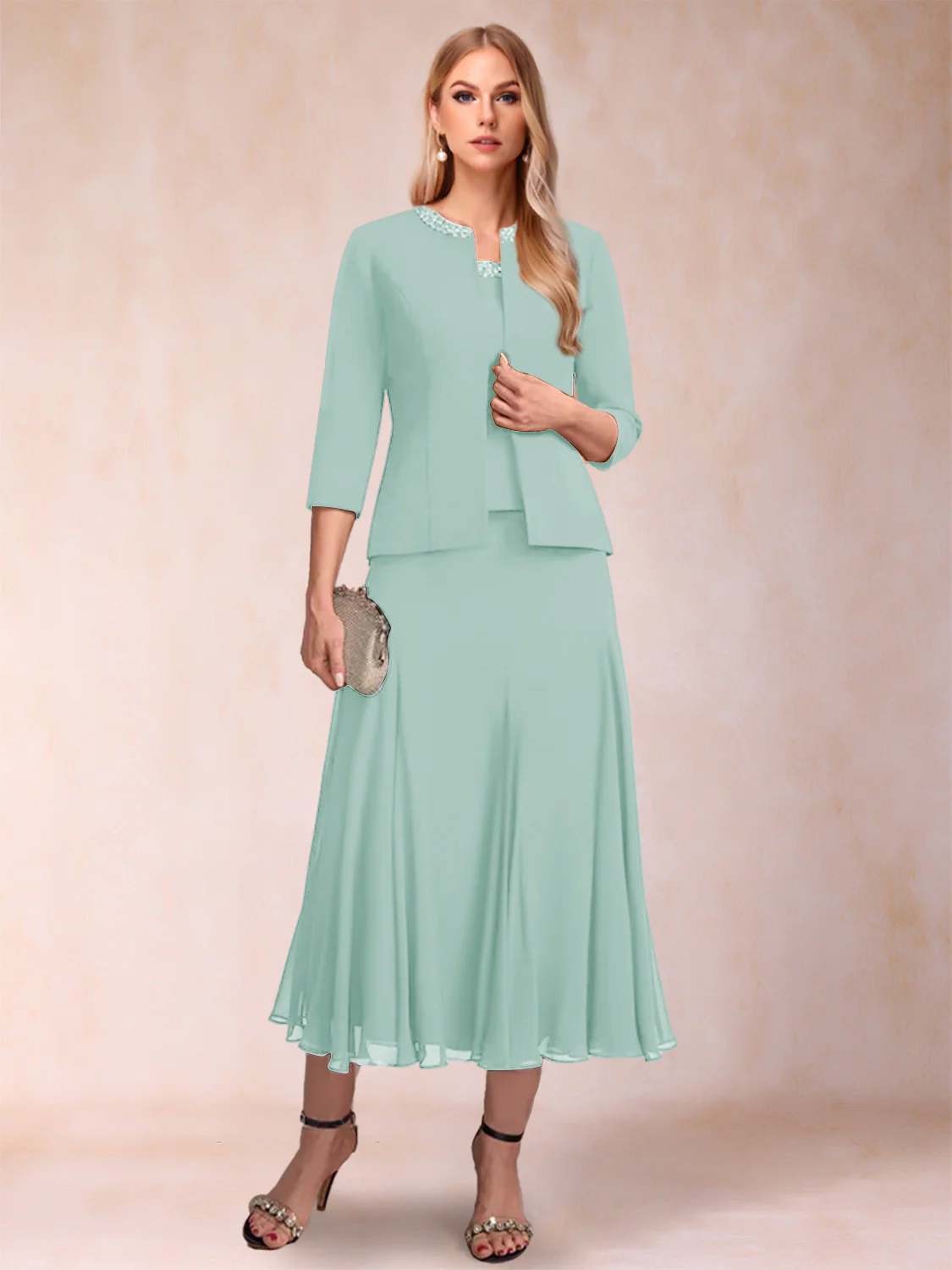 A-Line/Princess Scoop 3/4 Sleeves 2 Pieces Mother of the Bride Dresses with Sequins - Image 40