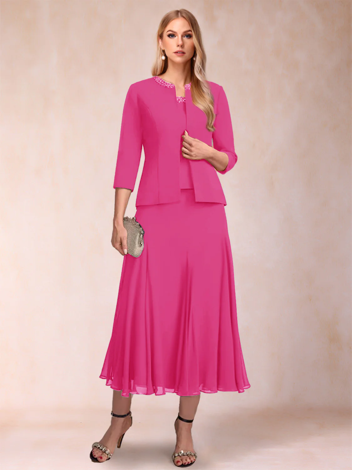 A-Line/Princess Scoop 3/4 Sleeves 2 Pieces Mother of the Bride Dresses with Sequins - Image 49