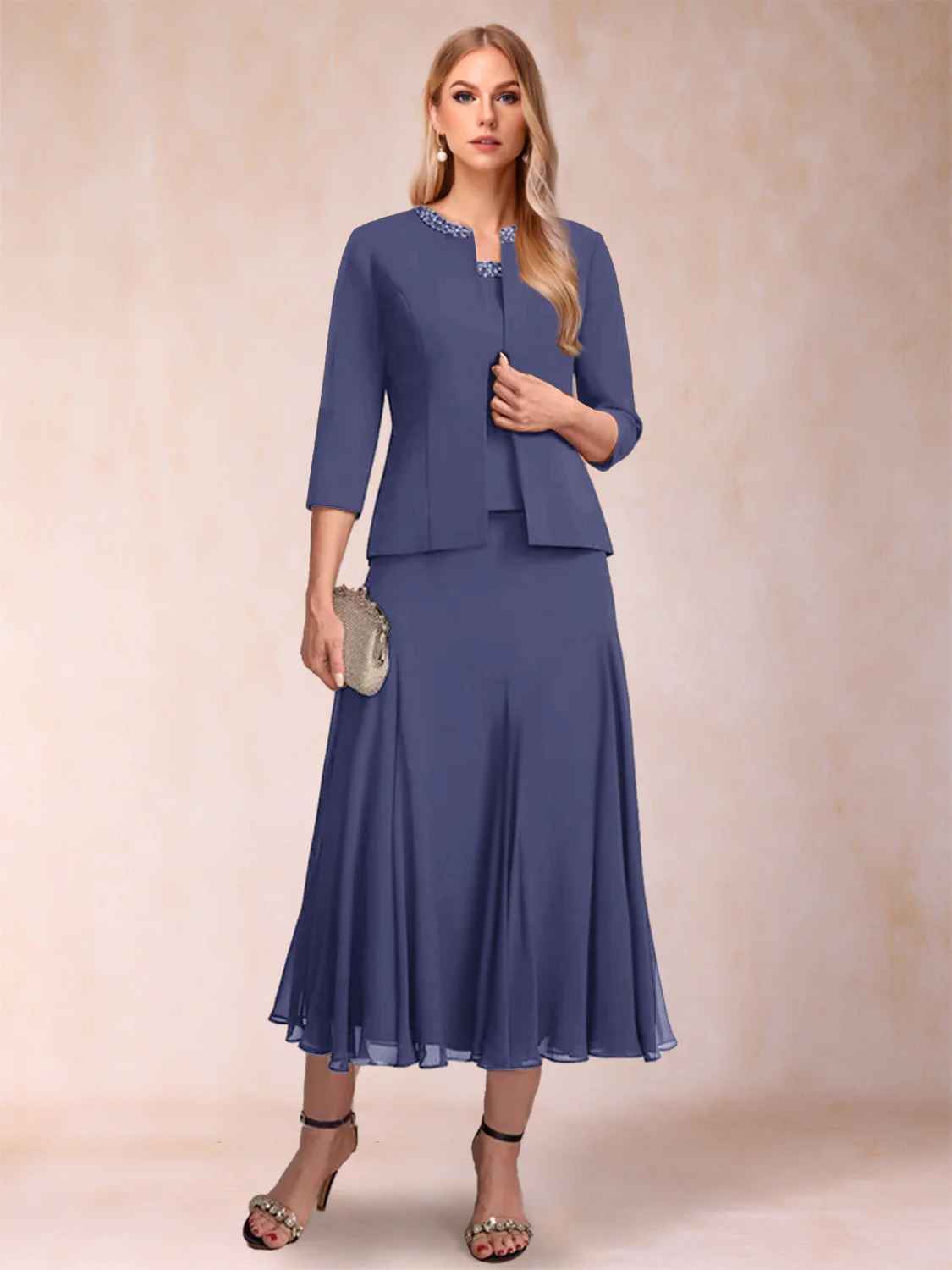 A-Line/Princess Scoop 3/4 Sleeves 2 Pieces Mother of the Bride Dresses with Sequins - Image 54