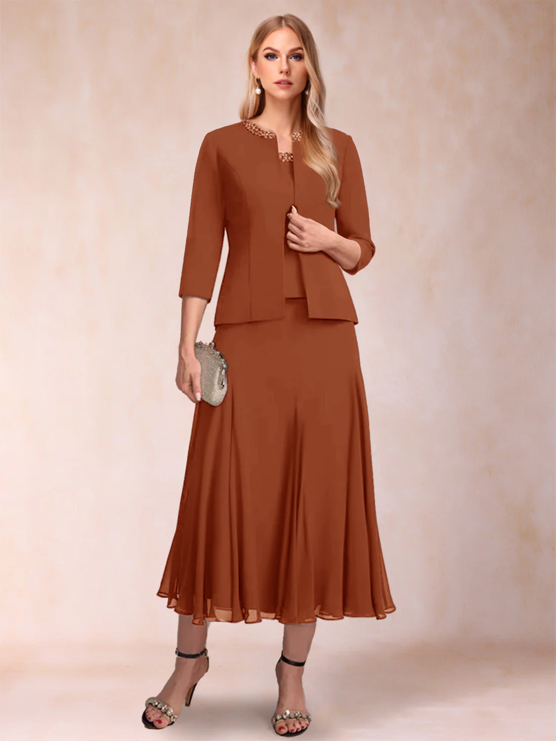 A-Line/Princess Scoop 3/4 Sleeves 2 Pieces Mother of the Bride Dresses with Sequins - Image 56