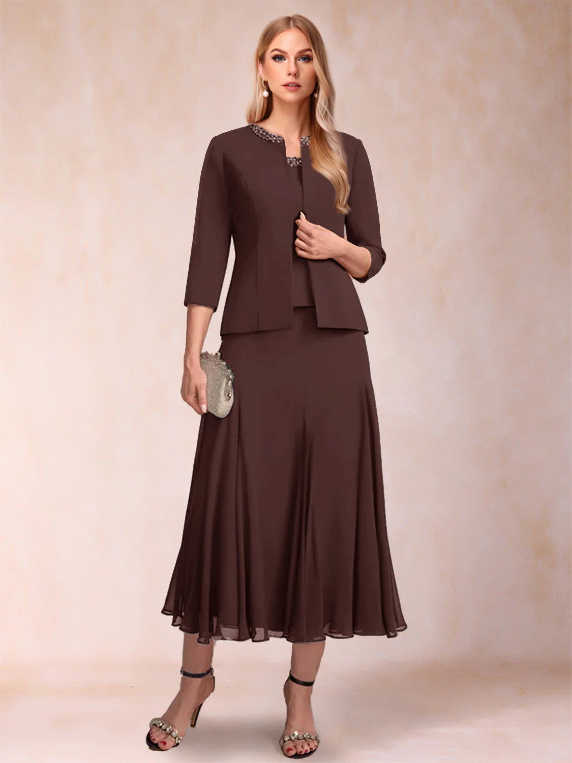 A-Line/Princess Scoop 3/4 Sleeves 2 Pieces Mother of the Bride Dresses with Sequins - Image 59