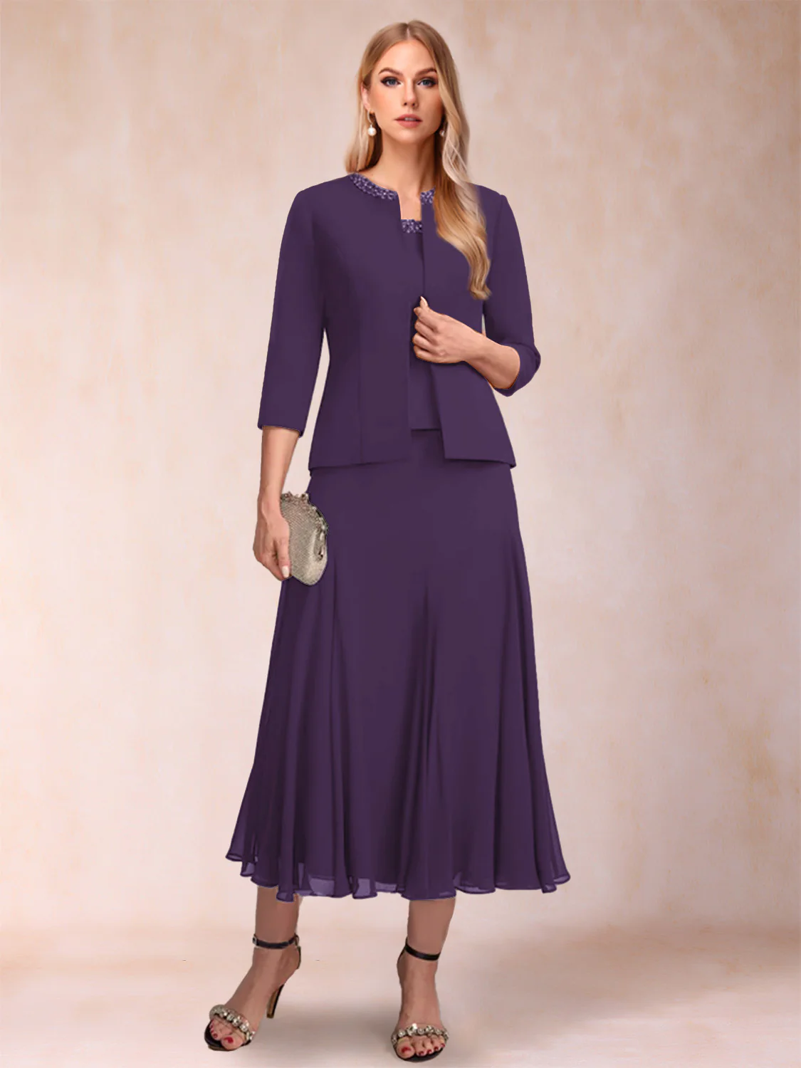 A-Line/Princess Scoop 3/4 Sleeves 2 Pieces Mother of the Bride Dresses with Sequins - Image 63
