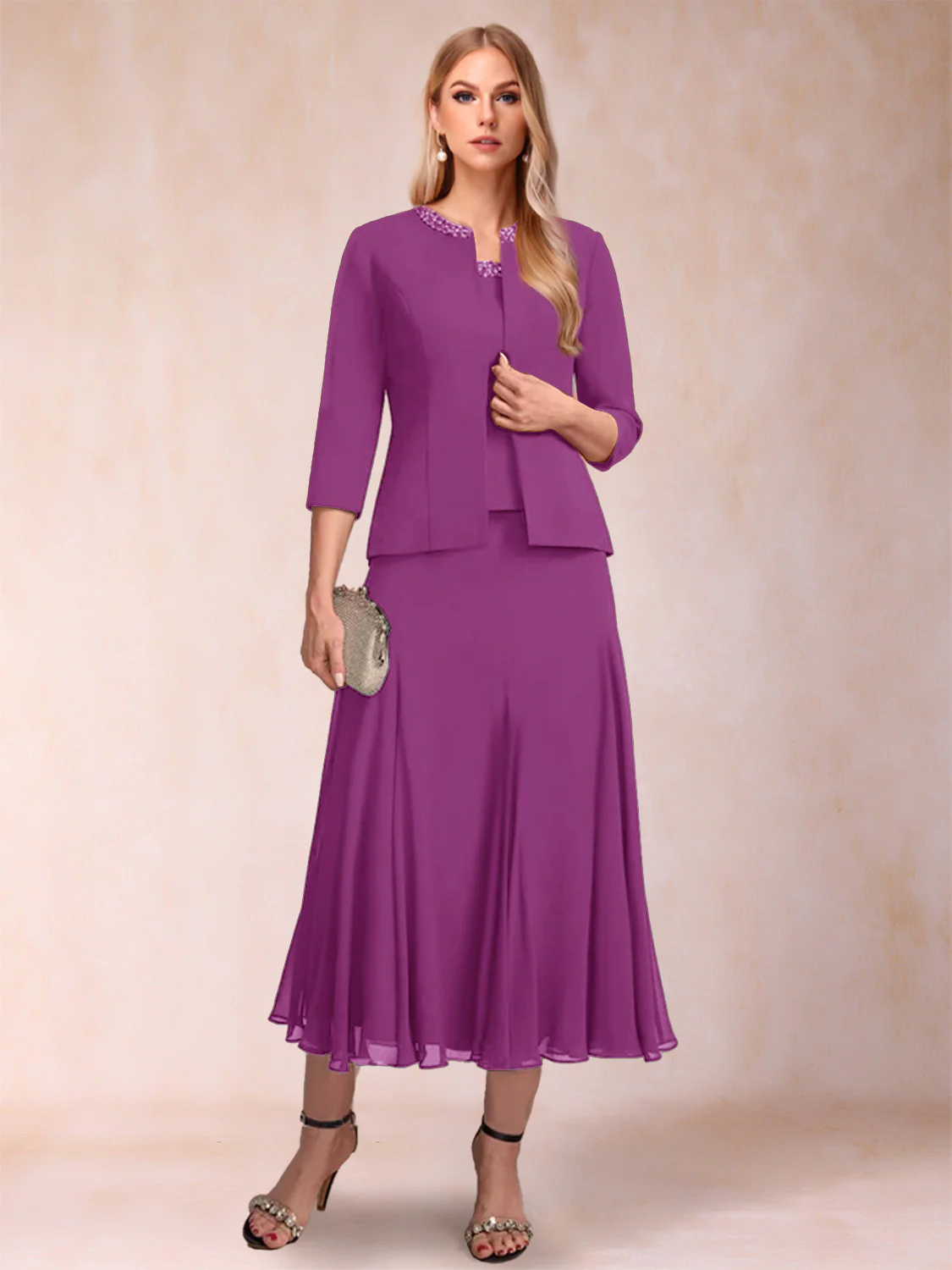 A-Line/Princess Scoop 3/4 Sleeves 2 Pieces Mother of the Bride Dresses with Sequins - Image 72