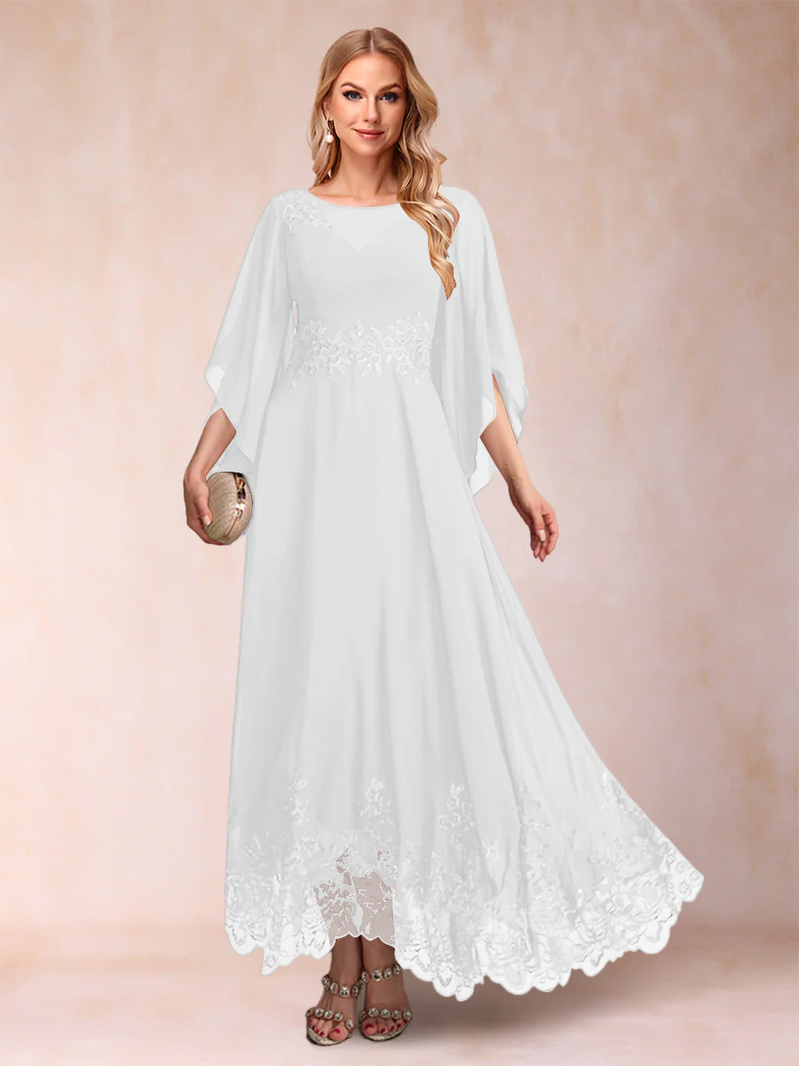 A-Line/Princess Scoop 3/4 Sleeves Ankle-Length Mother of the Bride Dresses with Appliques - Image 10