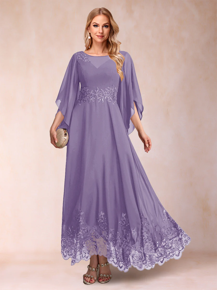 A-Line/Princess Scoop 3/4 Sleeves Ankle-Length Mother of the Bride Dresses with Appliques - Image 24