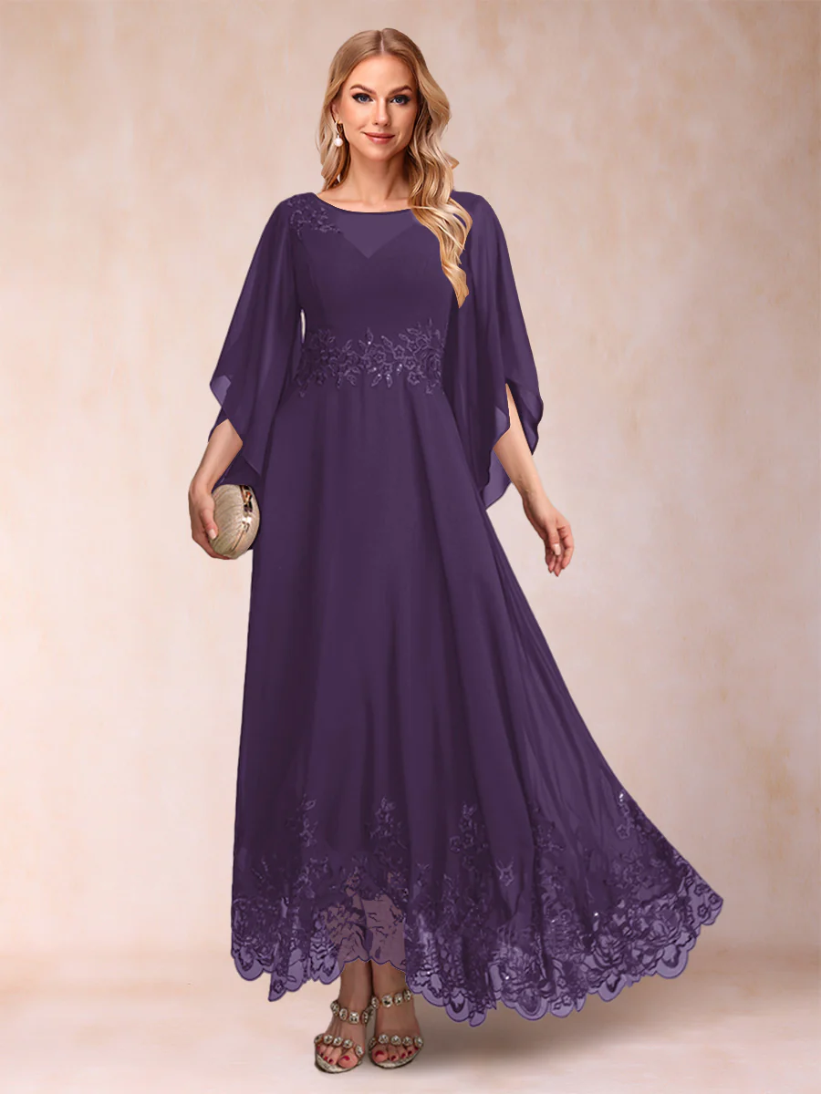 A-Line/Princess Scoop 3/4 Sleeves Ankle-Length Mother of the Bride Dresses with Appliques - Image 32