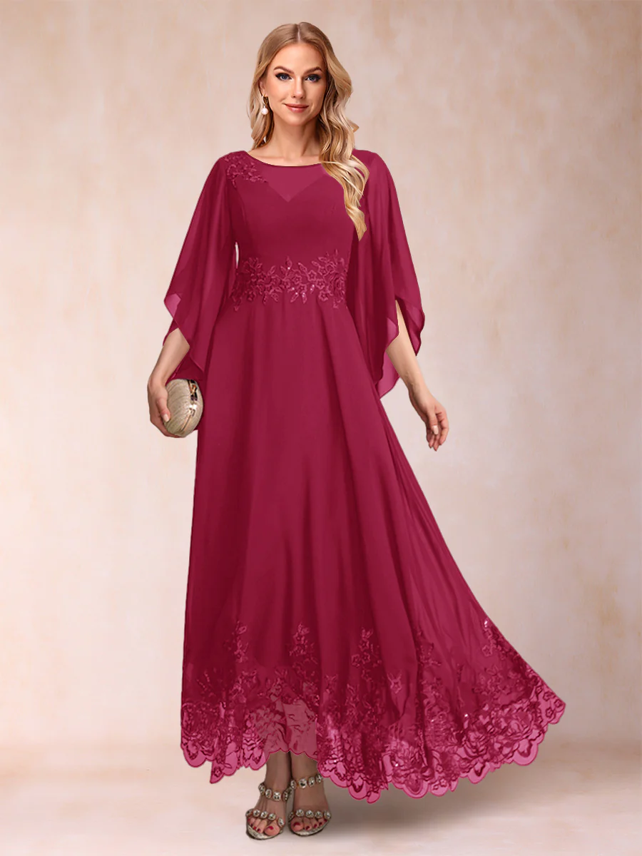 A-Line/Princess Scoop 3/4 Sleeves Ankle-Length Mother of the Bride Dresses with Appliques - Image 38