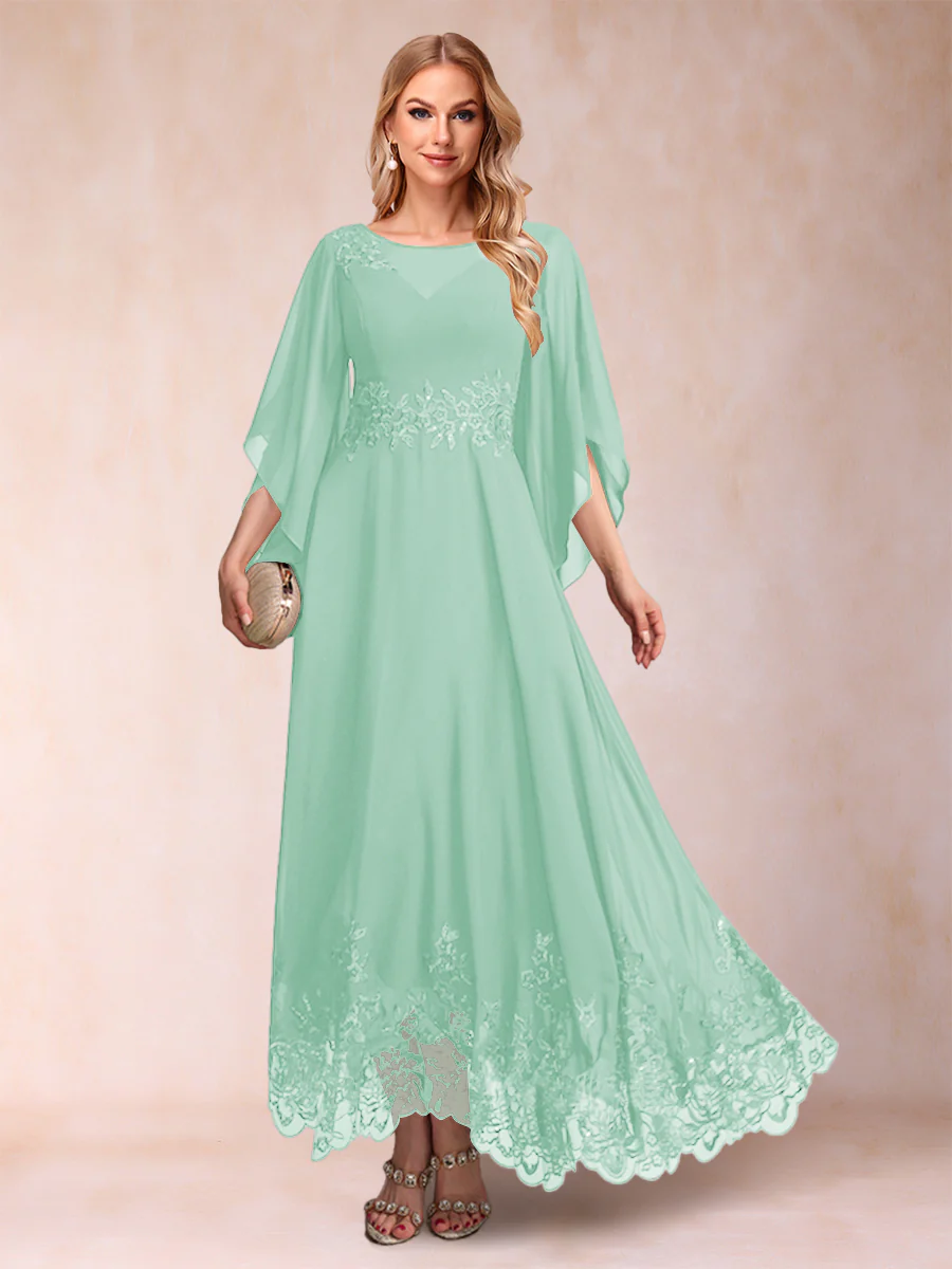 A-Line/Princess Scoop 3/4 Sleeves Ankle-Length Mother of the Bride Dresses with Appliques - Image 45