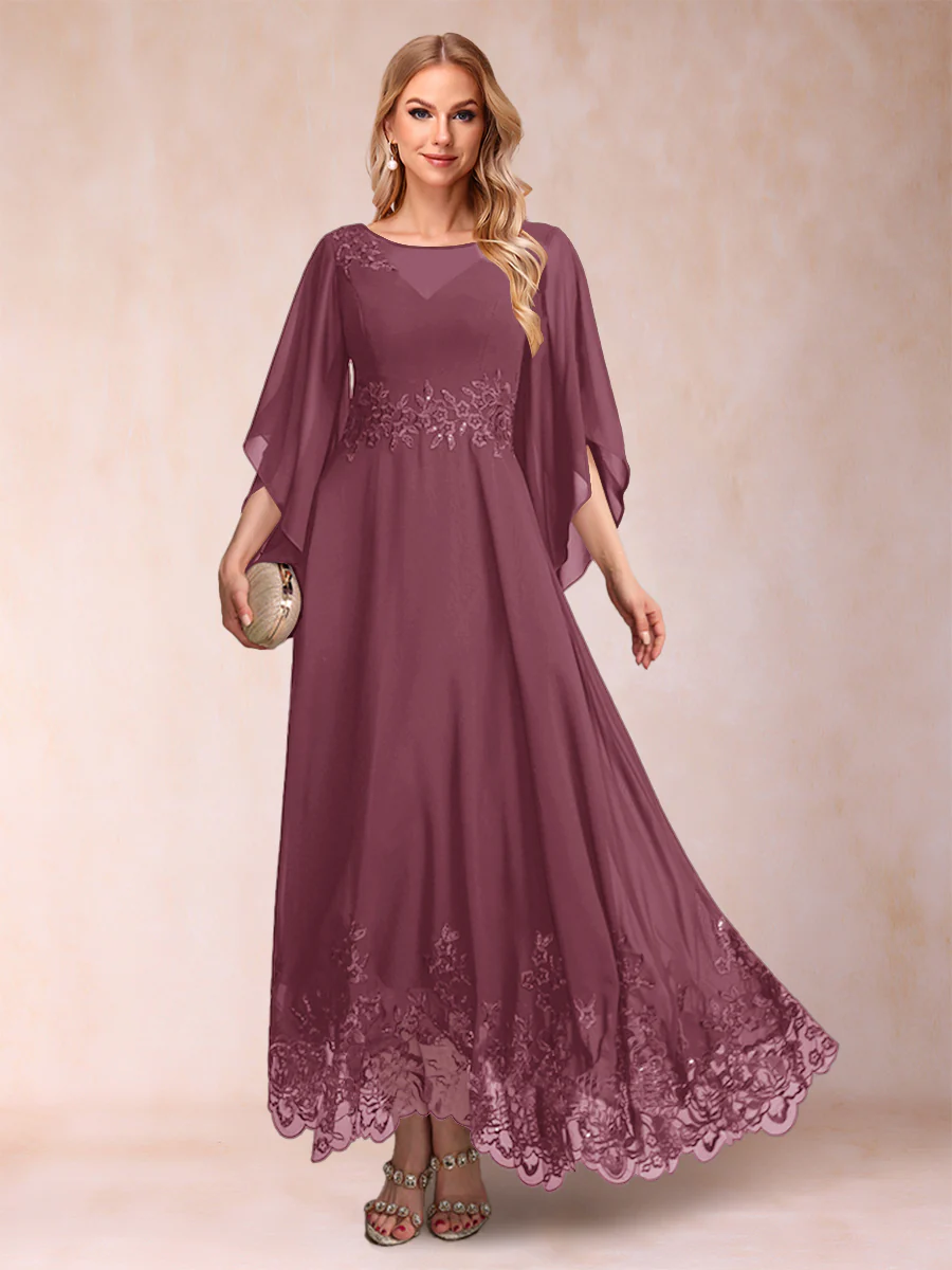A-Line/Princess Scoop 3/4 Sleeves Ankle-Length Mother of the Bride Dresses with Appliques - Image 47