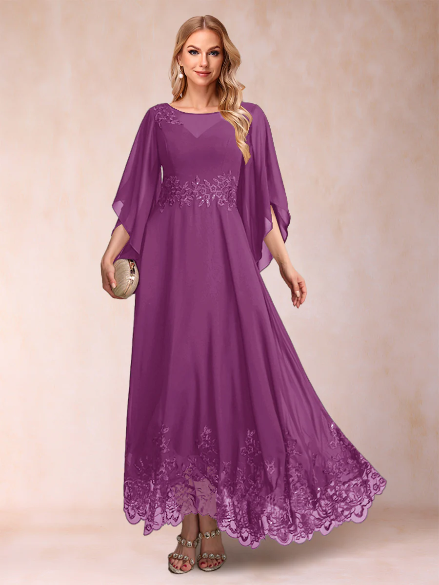 A-Line/Princess Scoop 3/4 Sleeves Ankle-Length Mother of the Bride Dresses with Appliques - Image 53