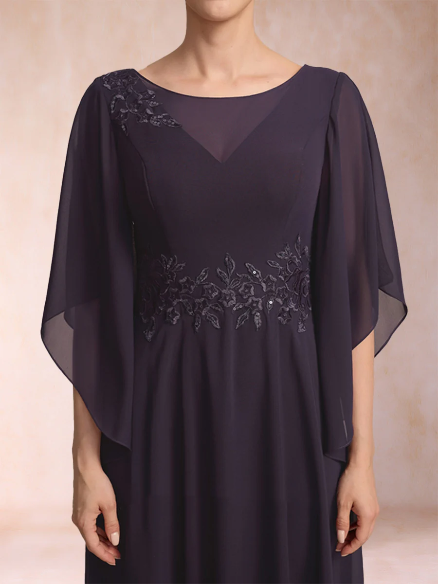 A-Line/Princess Scoop 3/4 Sleeves Ankle-Length Mother of the Bride Dresses with Appliques - Image 6