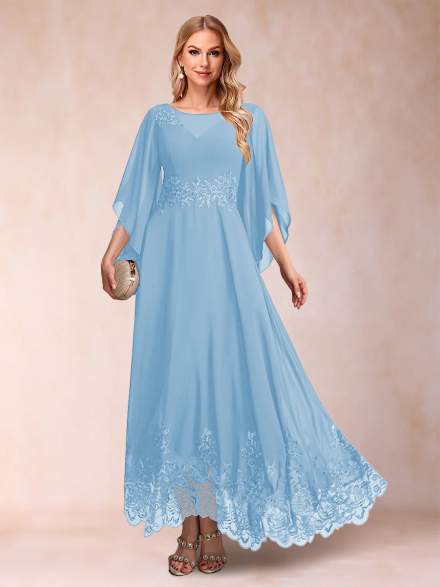 A-Line/Princess Scoop 3/4 Sleeves Ankle-Length Mother of the Bride Dresses with Appliques - Image 66