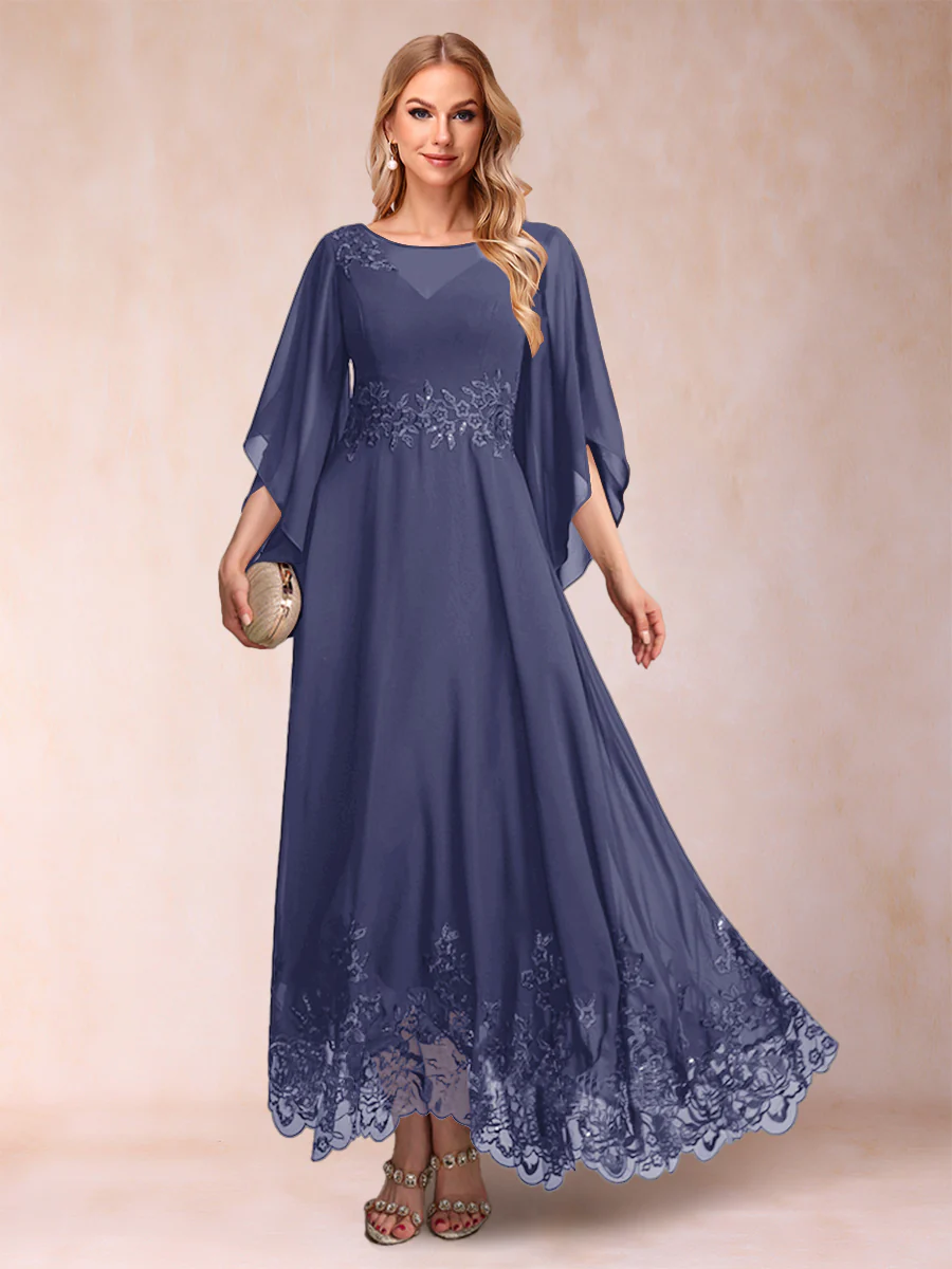 A-Line/Princess Scoop 3/4 Sleeves Ankle-Length Mother of the Bride Dresses with Appliques - Image 69