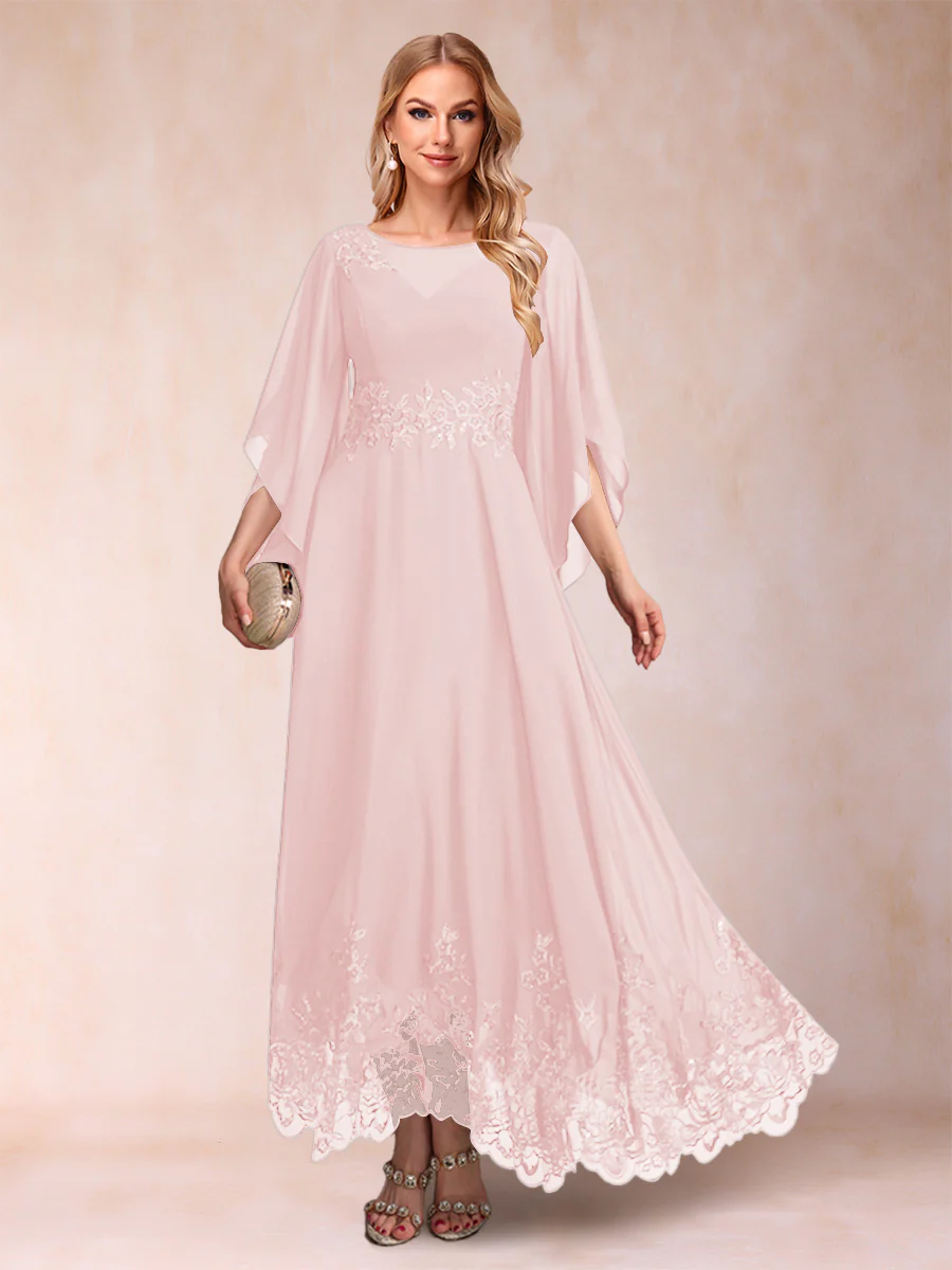 A-Line/Princess Scoop 3/4 Sleeves Ankle-Length Mother of the Bride Dresses with Appliques - Image 9