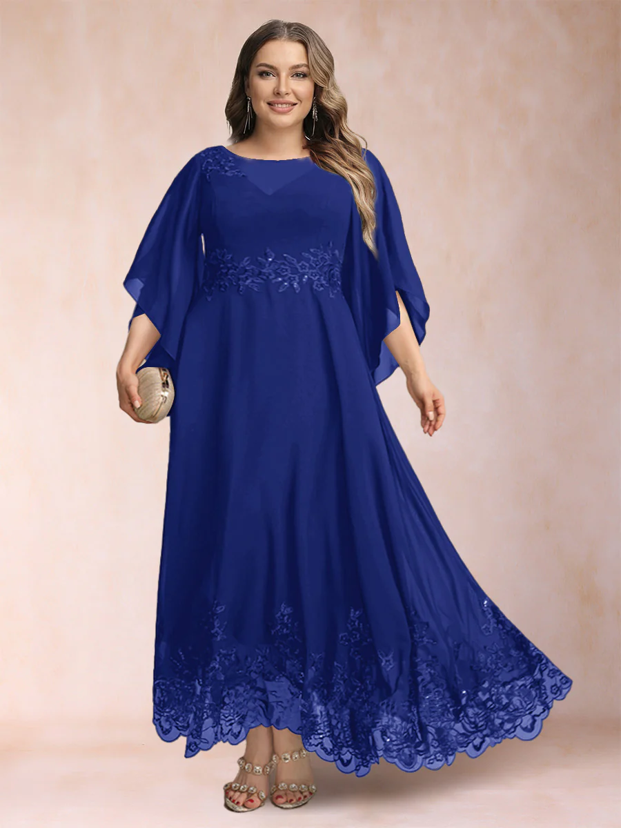 A-Line/Princess Scoop 3/4 Sleeves Ankle-Length Plus Size Mother of the Bride Dresses with Appliques - Image 31