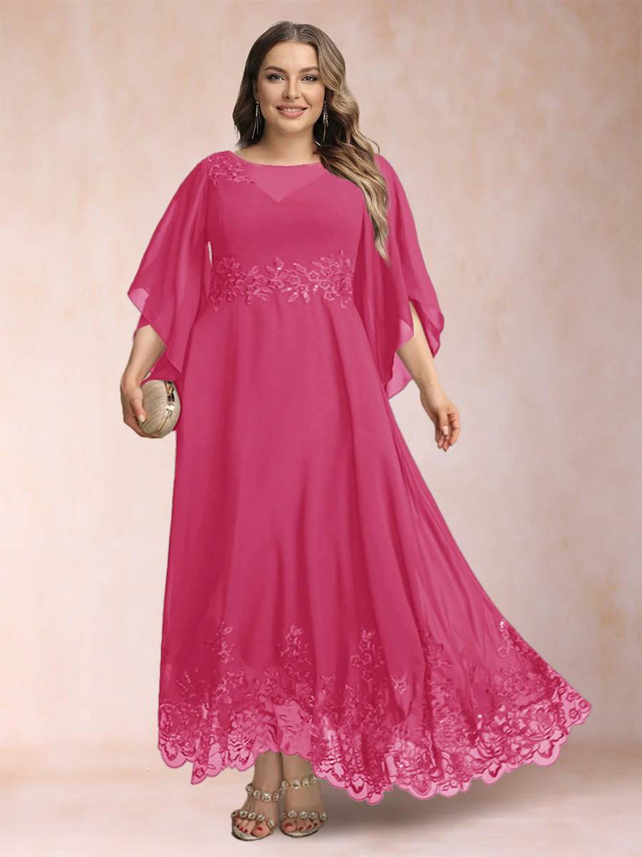 A-Line/Princess Scoop 3/4 Sleeves Ankle-Length Plus Size Mother of the Bride Dresses with Appliques - Image 38