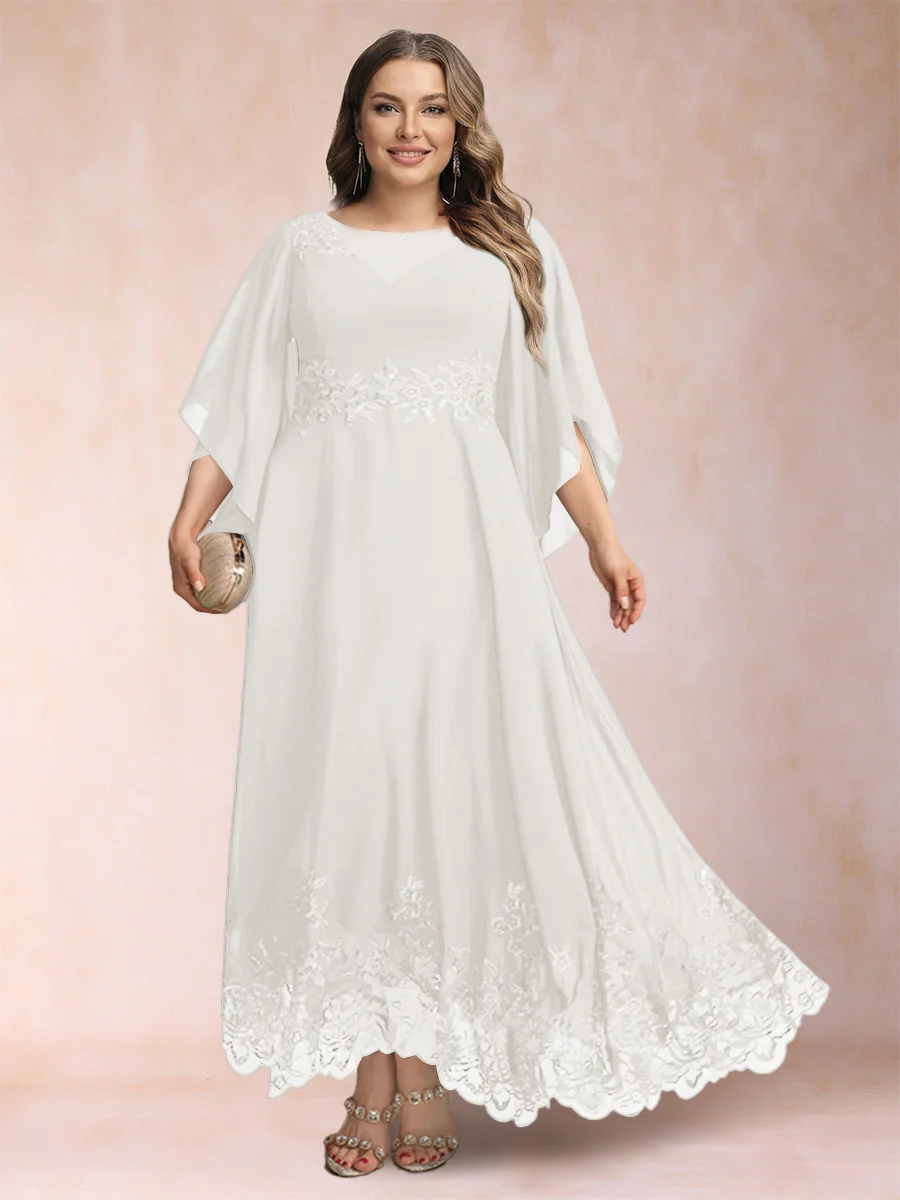 A-Line/Princess Scoop 3/4 Sleeves Ankle-Length Plus Size Mother of the Bride Dresses with Appliques - Image 4