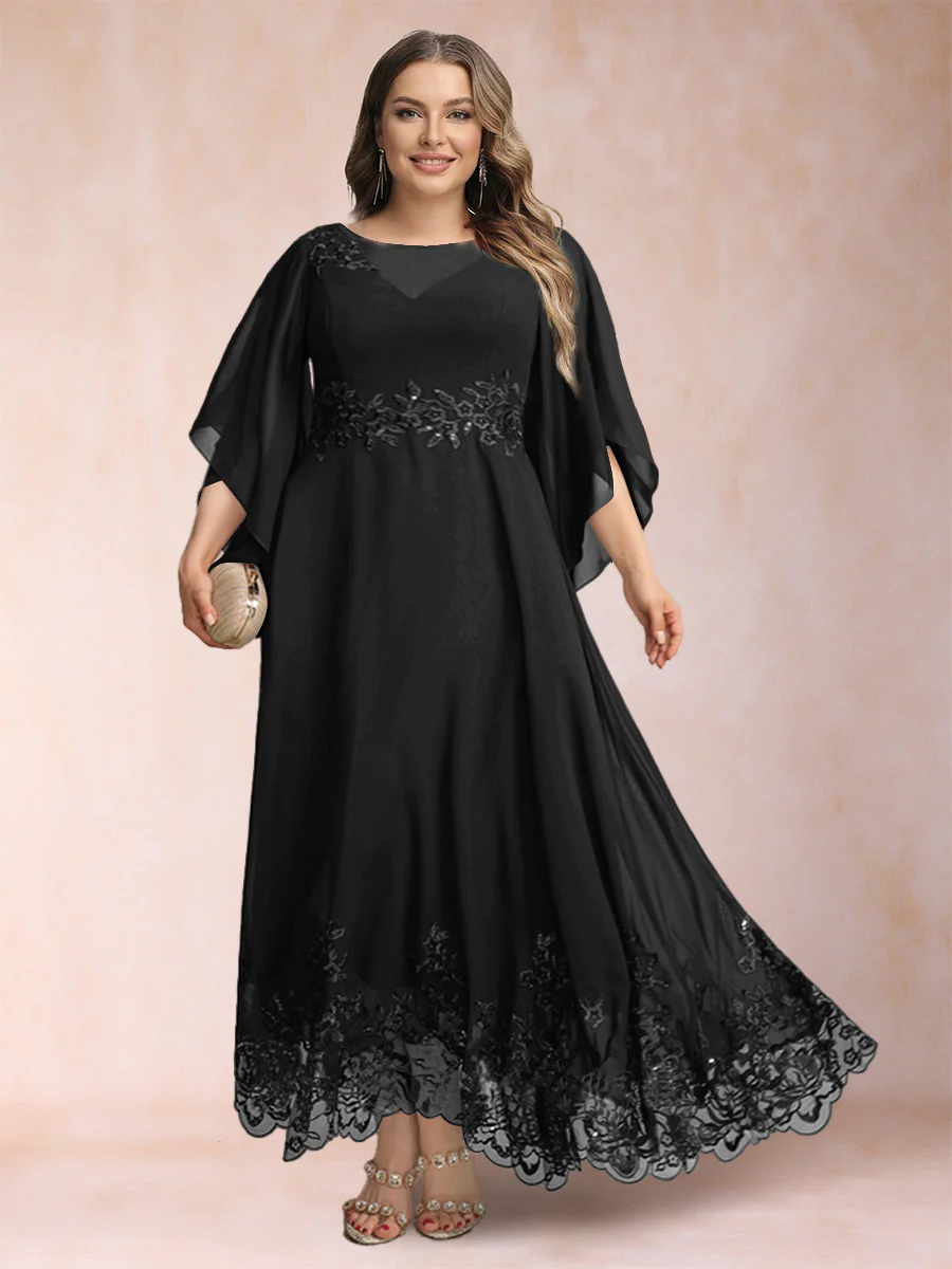 A-Line/Princess Scoop 3/4 Sleeves Ankle-Length Plus Size Mother of the Bride Dresses with Appliques - Image 7