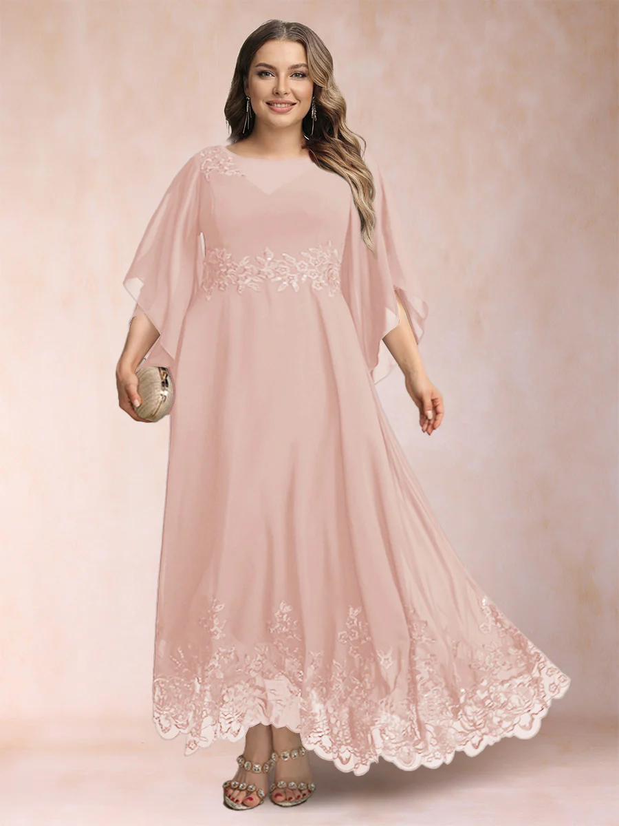 A-Line/Princess Scoop 3/4 Sleeves Ankle-Length Plus Size Mother of the Bride Dresses with Appliques - Image 8