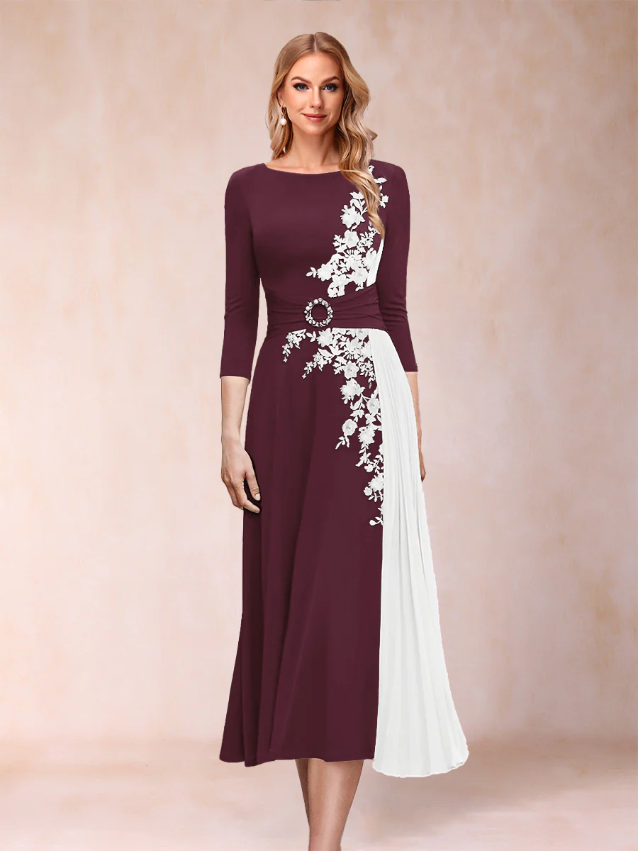 A-Line/Princess Scoop 3/4 Sleeves Mother of the Bride Dresses with Applique - Image 6