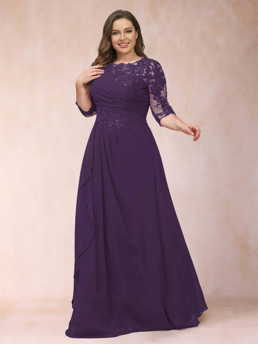 A-Line/Princess Scoop 3/4 Sleeves Plus Size Mother of the Bride Dresses with Applique - Image 27