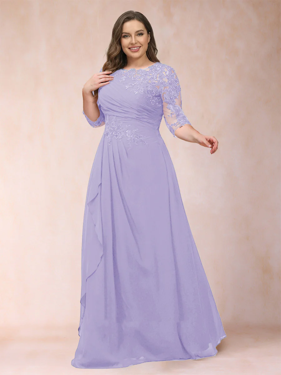 A-Line/Princess Scoop 3/4 Sleeves Plus Size Mother of the Bride Dresses with Applique - Image 40