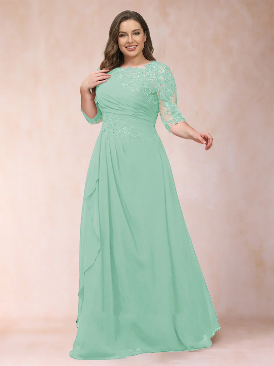 A-Line/Princess Scoop 3/4 Sleeves Plus Size Mother of the Bride Dresses with Applique - Image 42