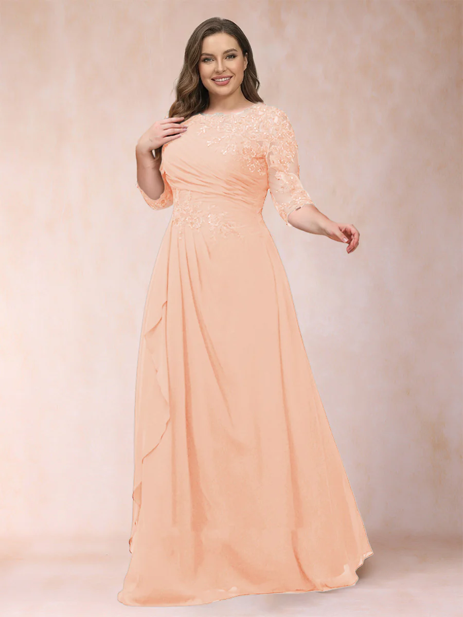 A-Line/Princess Scoop 3/4 Sleeves Plus Size Mother of the Bride Dresses with Applique - Image 51