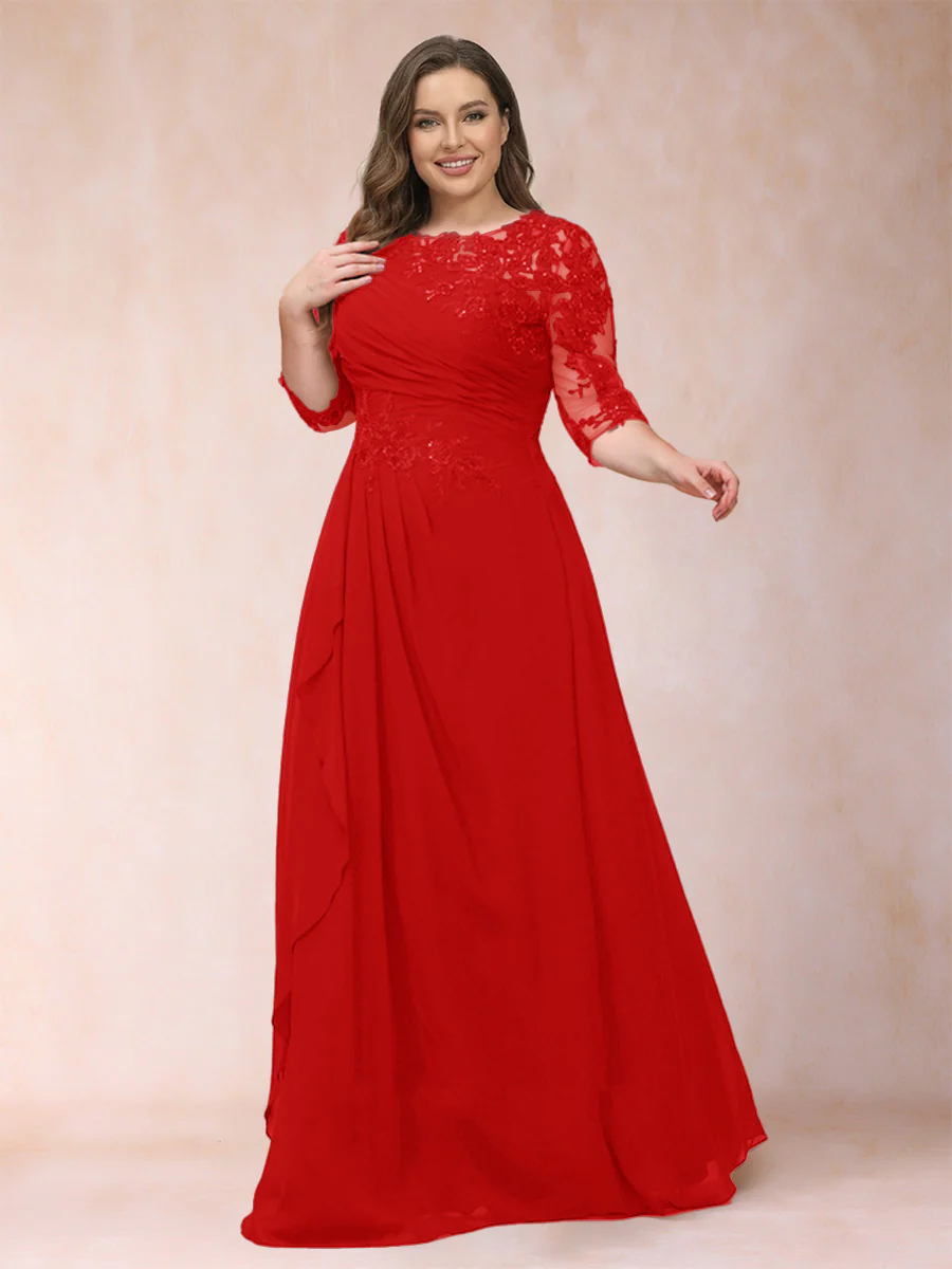 A-Line/Princess Scoop 3/4 Sleeves Plus Size Mother of the Bride Dresses with Applique - Image 57