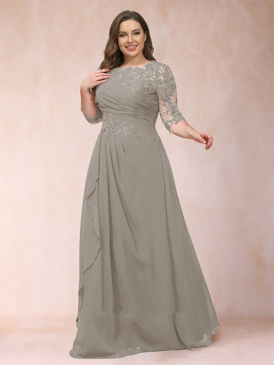 A-Line/Princess Scoop 3/4 Sleeves Plus Size Mother of the Bride Dresses with Applique - Image 68