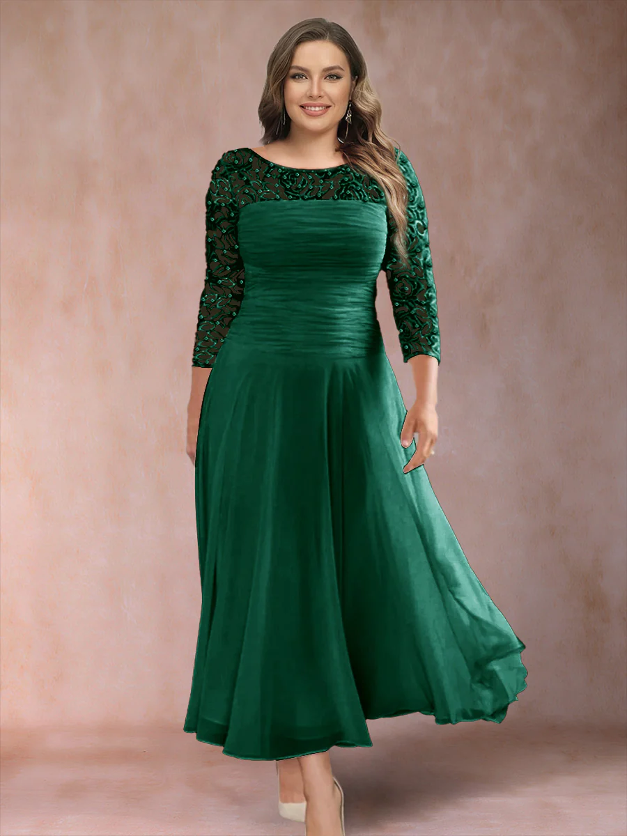 A-Line/Princess Scoop 3/4 Sleeves Plus Size Mother of the Bride Dresses with Applique - Image 12