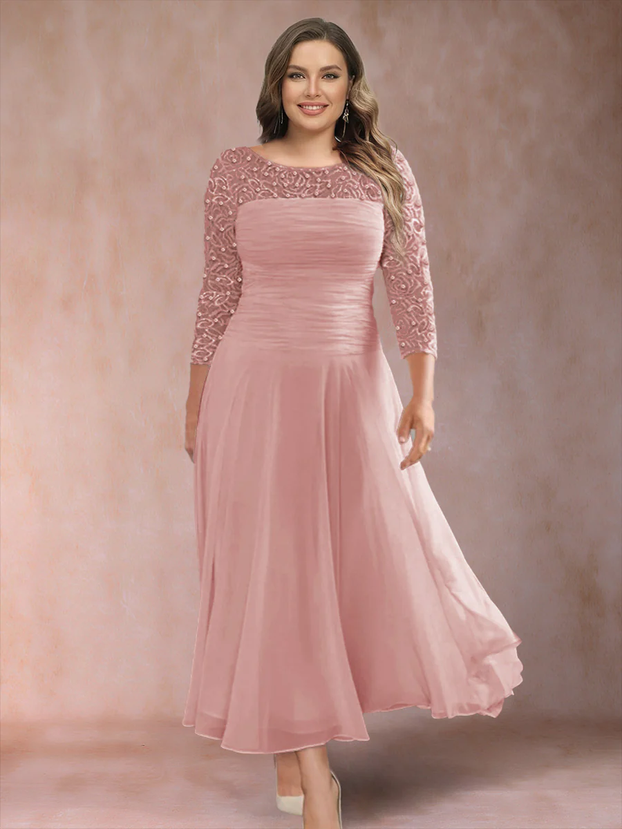 A-Line/Princess Scoop 3/4 Sleeves Plus Size Mother of the Bride Dresses with Applique - Image 17