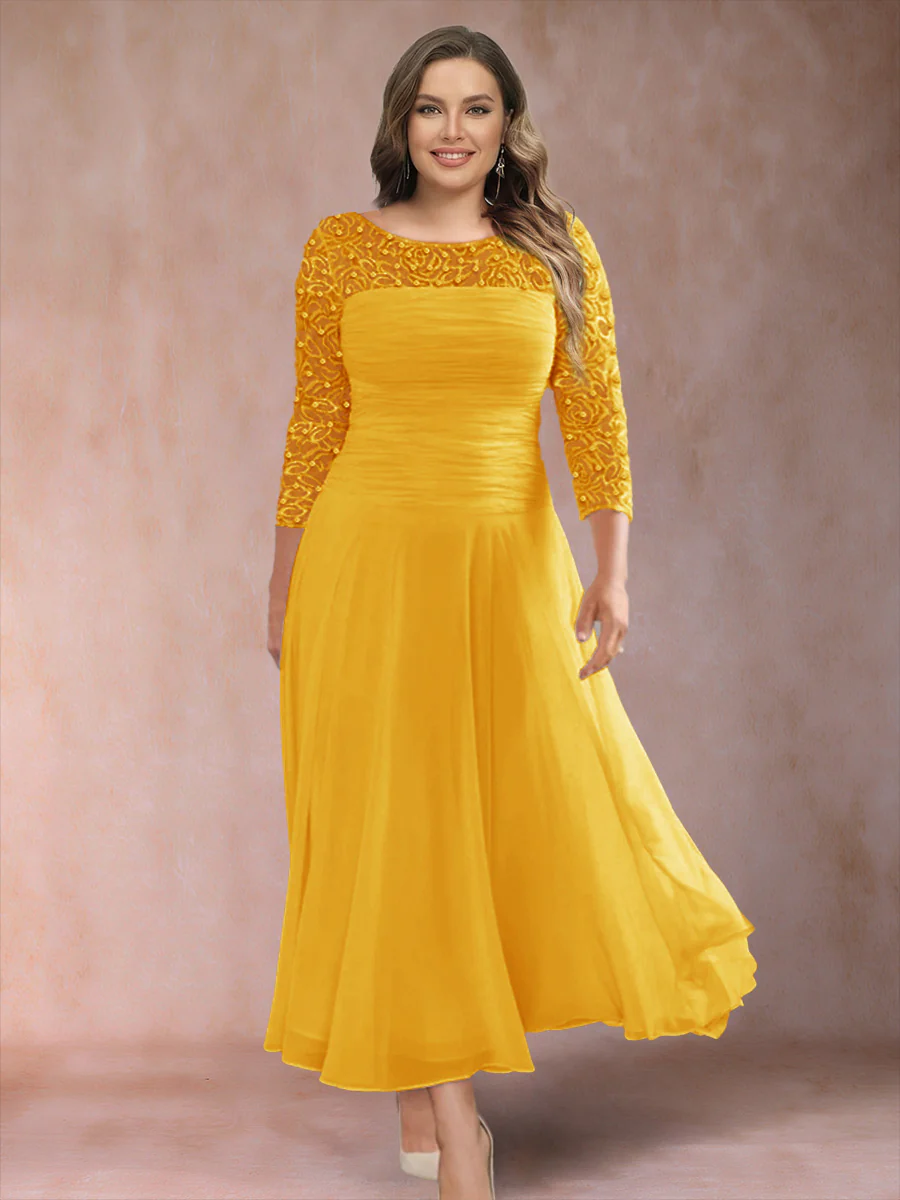A-Line/Princess Scoop 3/4 Sleeves Plus Size Mother of the Bride Dresses with Applique - Image 23