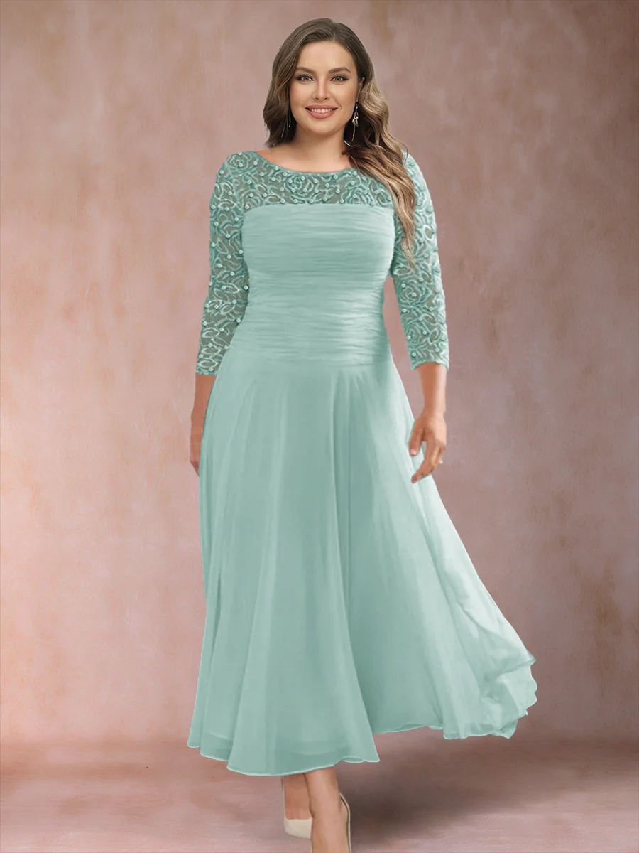 A-Line/Princess Scoop 3/4 Sleeves Plus Size Mother of the Bride Dresses with Applique - Image 40