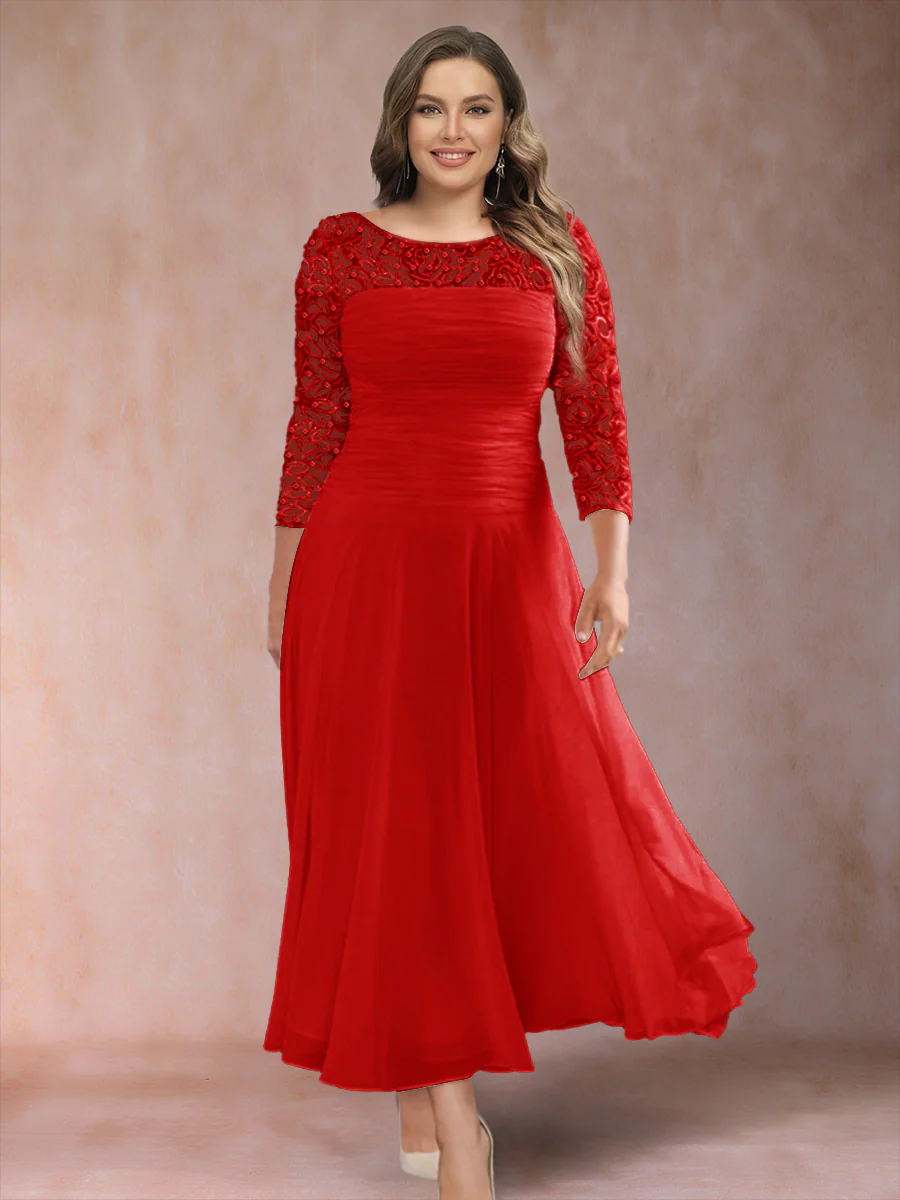 A-Line/Princess Scoop 3/4 Sleeves Plus Size Mother of the Bride Dresses with Applique - Image 55