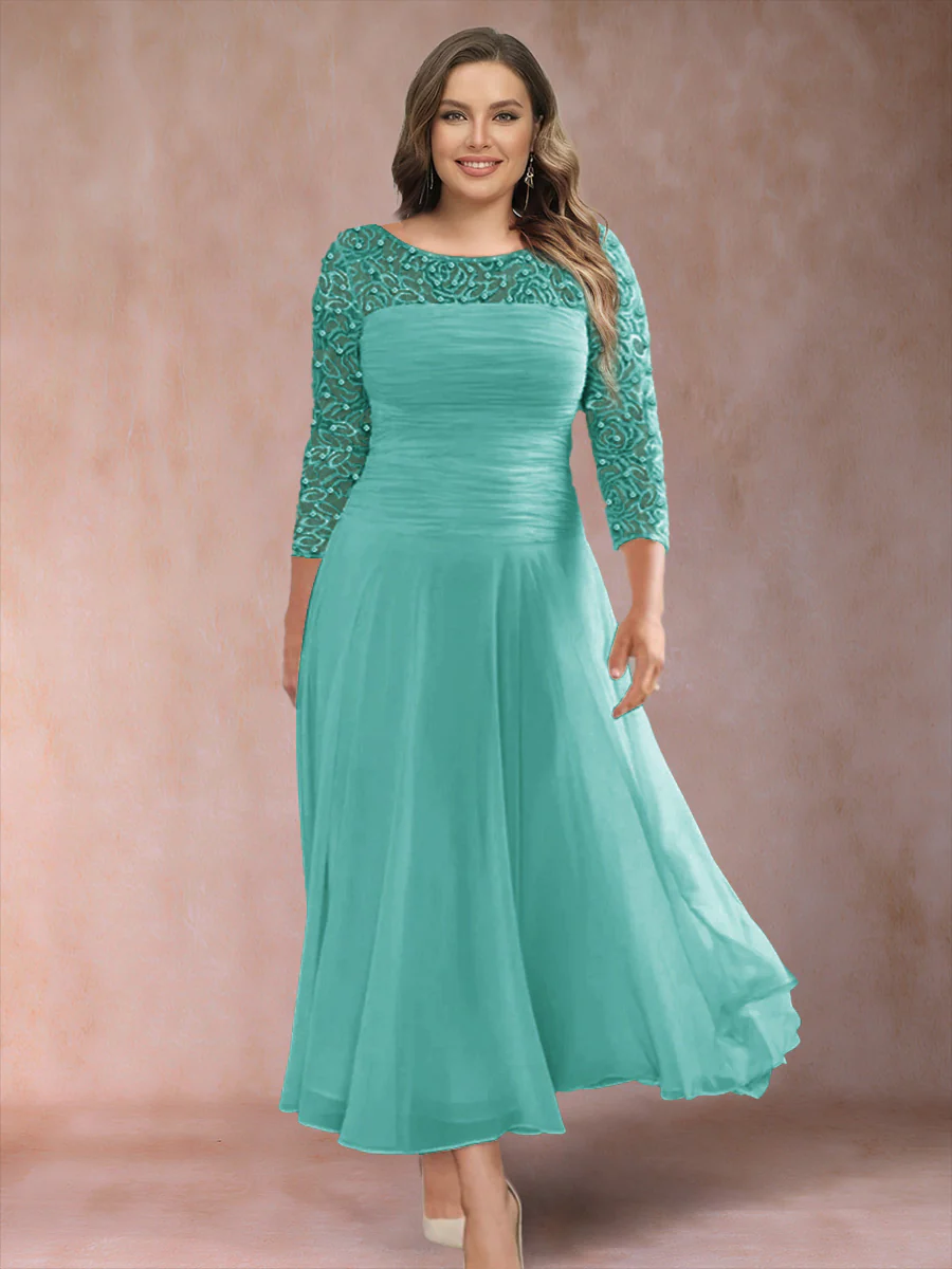 A-Line/Princess Scoop 3/4 Sleeves Plus Size Mother of the Bride Dresses with Applique - Image 63
