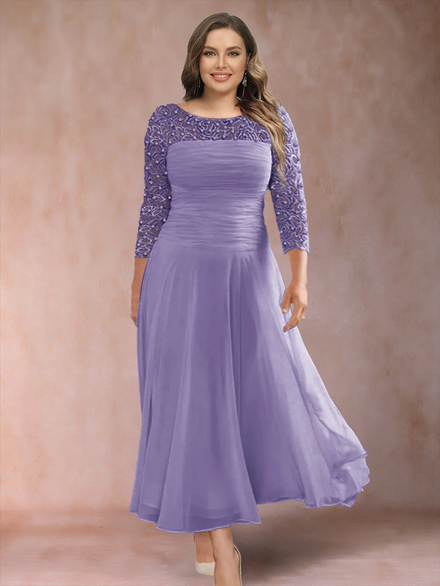 A-Line/Princess Scoop 3/4 Sleeves Plus Size Mother of the Bride Dresses with Applique - Image 71