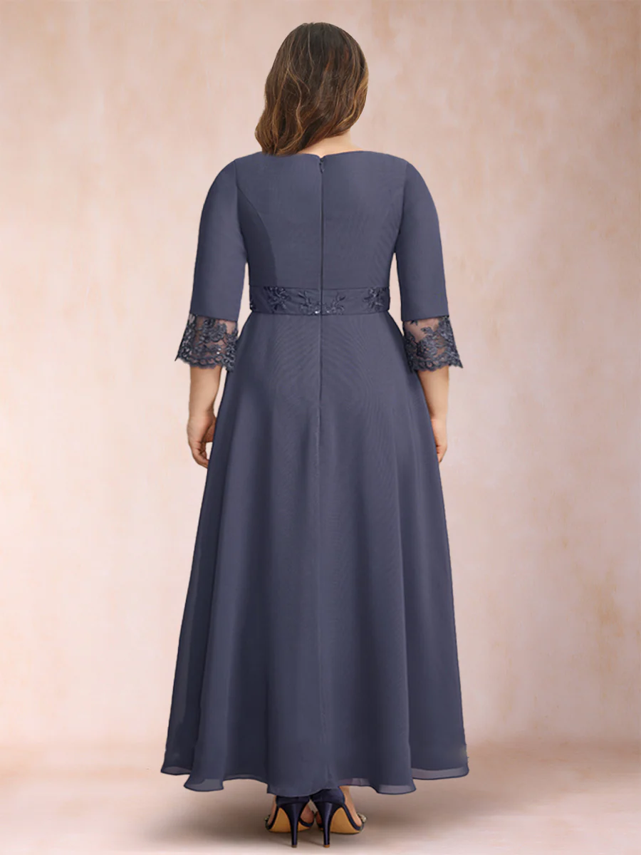 A-Line/Princess Scoop 3/4 Sleeves Plus Size Mother of the Bride Dresses with Sash - Image 2