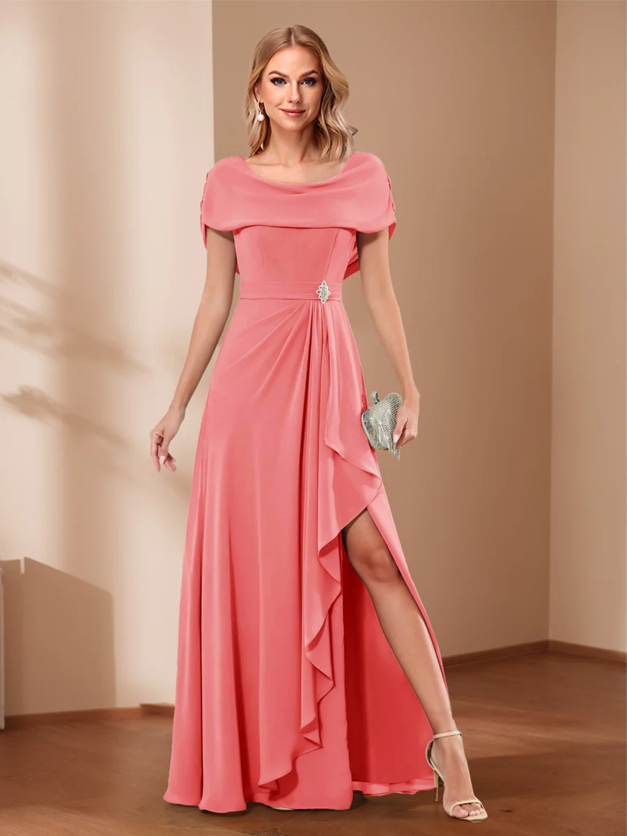 A-Line/Princess Scoop Asymmetrical Mother of the Bride Dresses with Rhinestone & Ruffles - Image 11
