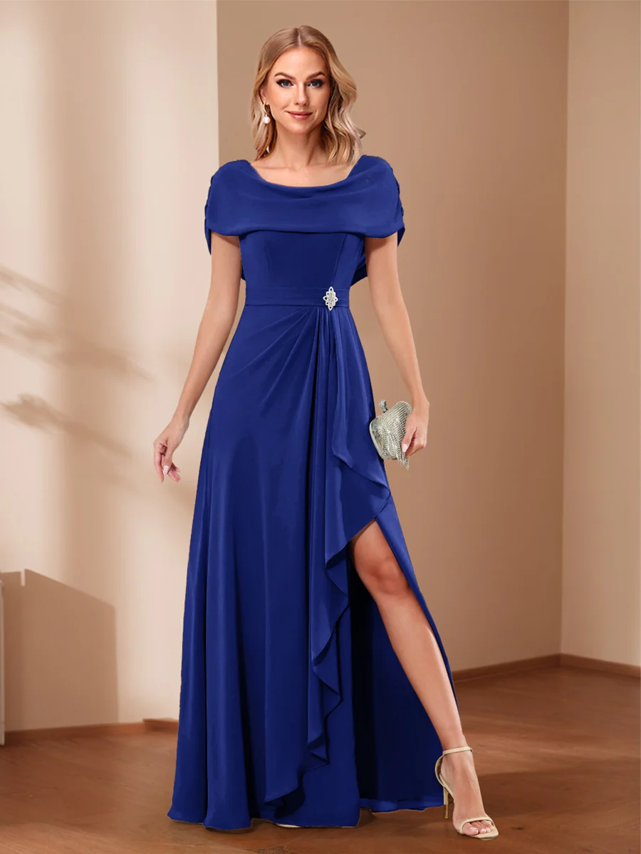 A-Line/Princess Scoop Asymmetrical Mother of the Bride Dresses with Rhinestone & Ruffles - Image 13