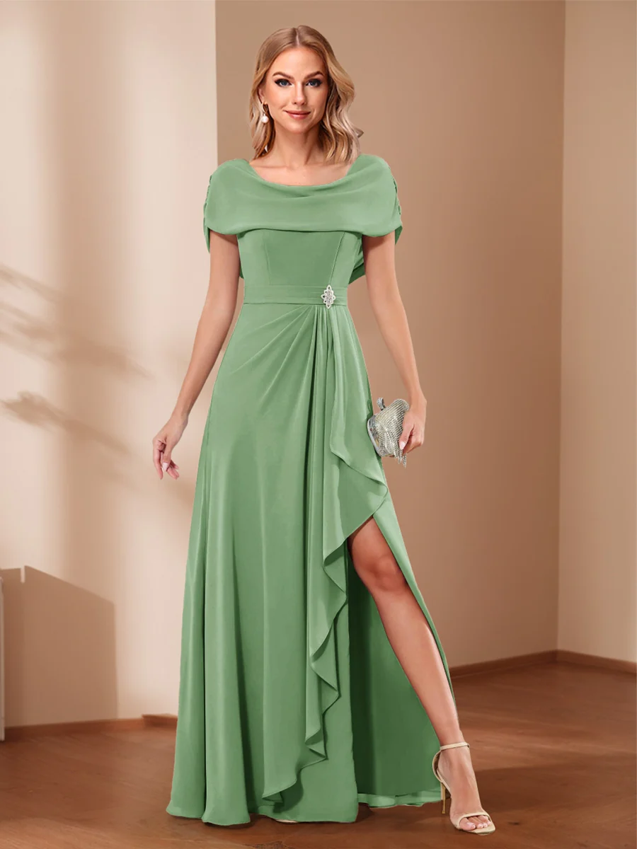 A-Line/Princess Scoop Asymmetrical Mother of the Bride Dresses with Rhinestone & Ruffles - Image 18