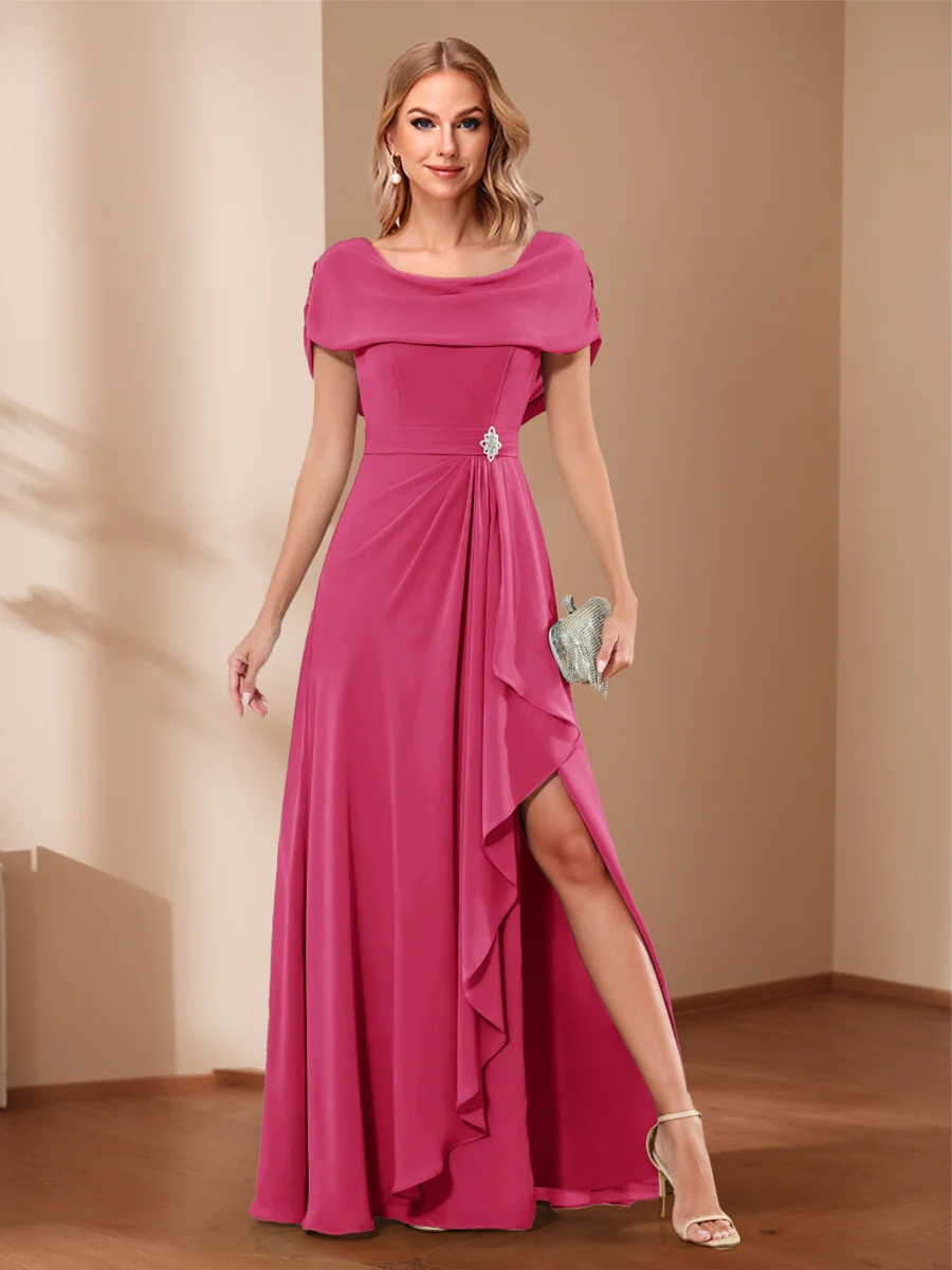A-Line/Princess Scoop Asymmetrical Mother of the Bride Dresses with Rhinestone & Ruffles - Image 21