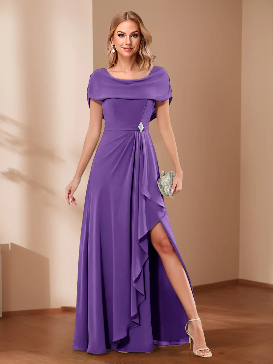 A-Line/Princess Scoop Asymmetrical Mother of the Bride Dresses with Rhinestone & Ruffles - Image 54