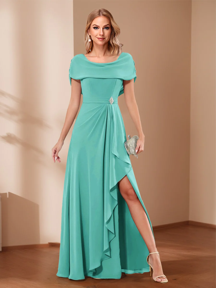 A-Line/Princess Scoop Asymmetrical Mother of the Bride Dresses with Rhinestone & Ruffles - Image 63
